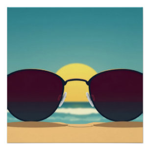 Retro-Strand-Sonnenbrille und Sonne Poster