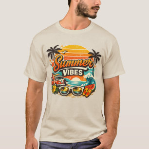 Retro-Strand-Sonnenuntergang im Sommer T-Shirt