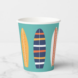 Retro-Strand-Surfbrett-Papierbecher Surfs Up Pappbecher