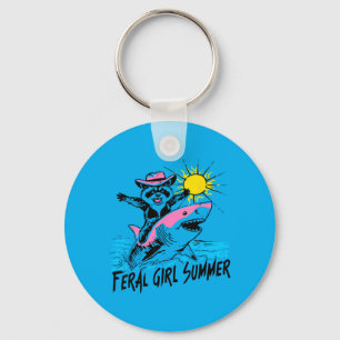 Retro-Strand-Waschbär-wilde Mädchen-Sommerferien Schlüsselanhänger