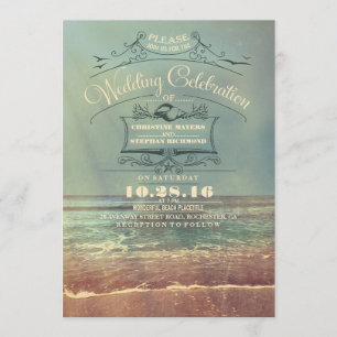 Retro Strandhochzeitseinladungen - Vintager Einladung