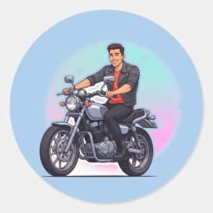 🏍️ Retro-Straßenfahrer-Klassisches Motorrad-Emble Runder Aufkleber