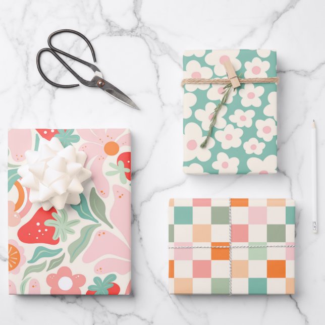 Retro strawberry  geschenkpapier set (Vorderseite)