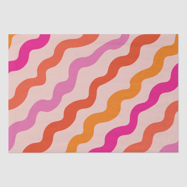 Retro Streifen Abstrakte Waves Rosa Orange Seidenpapier (Vorderseite)