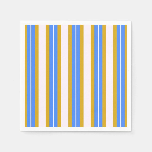 Retro Streifen - blau gelb Serviette (Vorderseite)