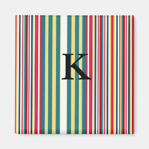 Retro-Streifen farbenfroh mit Monogramm Anfangsbuc Magnet