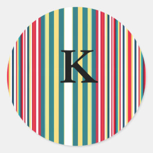 Retro-Streifen farbenfroh mit Monogramm Anfangsbuc Runder Aufkleber