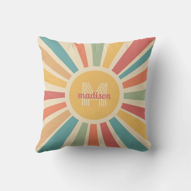 Retro-Streifen für individuelle Name und Monogramm Kissen (Rückseite)