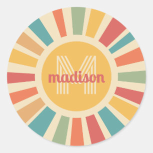 Retro-Streifen für individuelle Name und Monogramm Runder Aufkleber