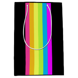 Retro Streifen Geschenktasche (Schwarz & Neon Mult Mittlere Geschenktüte