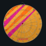 Retro Streifen Giro Monogram Rosa Orange Mustard Dartscheibe<br><div class="desc">Groovy 1970er Jahre Retro Vintage Streifen. Abstrakte Streifen in Orange,  Rosa und Senfgelb. Personalisieren Sie dieses stilvolle moderne Script Typografie Monogramm.</div>