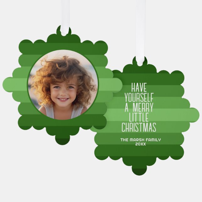 Retro Streifen mit Circle Foto - Weihnachten Grün Ornament Karte (Vorderseite/Rückseite)