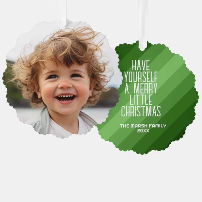 Retro Streifen mit Foto - Weihnachten Grün Ornament Karte (Vorderseite/Rückseite)