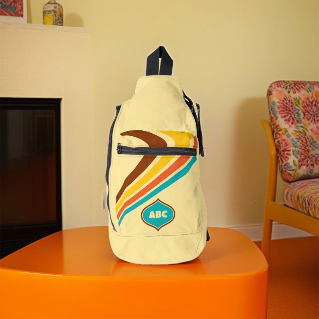 Retro-Streifen-Monogramm der 1970er Jahre Crossbody Bag (Von Creator hochgeladen)