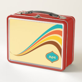 Retro-Streifen-Monogramm der 1970er Jahre Metall Brotdose