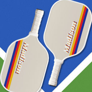 Retro Streifen Personalisiert Monogramm Pickleball Schläger