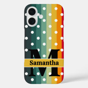 Retro-Streifen, Punkte, Monogramm, Personalisiert iPhone 16 Hülle