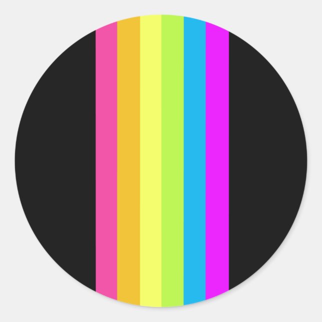 Retro Streifen Rundkleber (Schwarz & Neon Multi) Runder Aufkleber (Vorderseite)