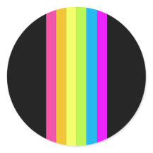 Retro Streifen Rundkleber (Schwarz & Neon Multi)