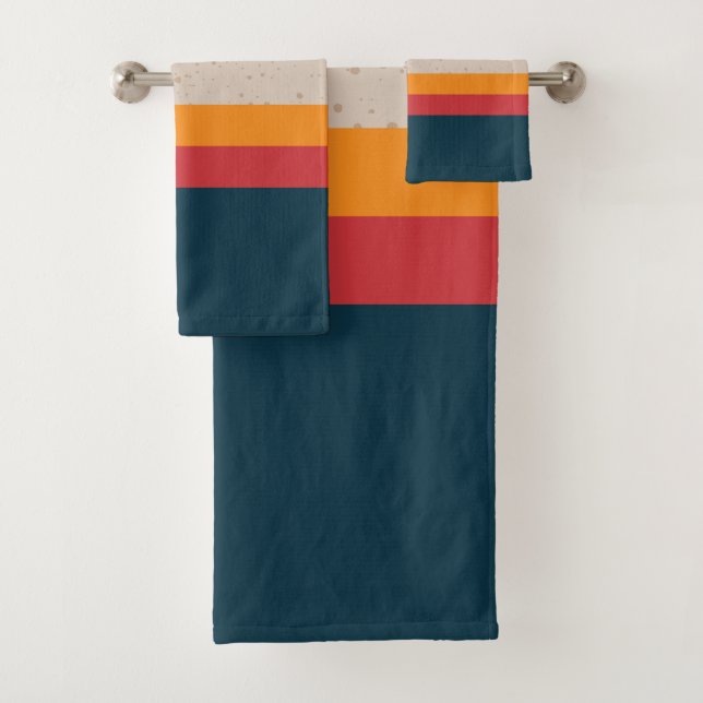 Retro-Streifen Sunset & Slate Badhandtuch Set (Insitu)