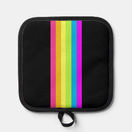 Retro Streifen Töpfhalter (Schwarz & Neon Multi) Topflappen