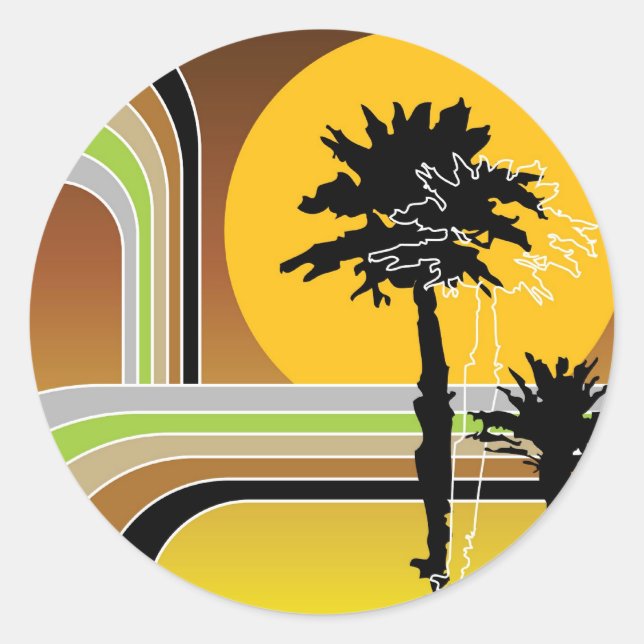 Retro Streifen Tropical Holiday Einladungsaufklebe Runder Aufkleber (Vorderseite)