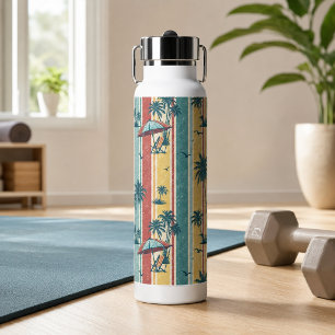 Retro-Streifen Tropische Palmen Trinkflasche