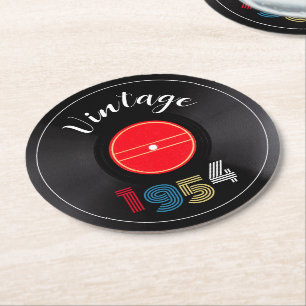 Retro-Streifen Vinyl-Schallplatte 1954 70. Geburts Runder Pappuntersetzer