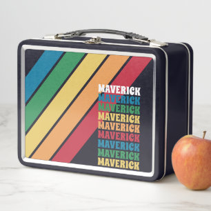 Retro-Streifenmuster - Regenbogenfarben Gestapelte Metall Brotdose