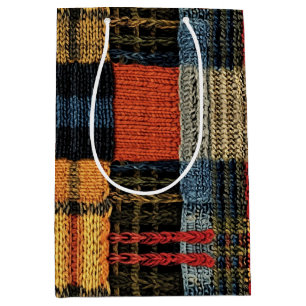 Retro Strick Patchwork - Gemütlicher Herbst Boho V Mittlere Geschenktüte