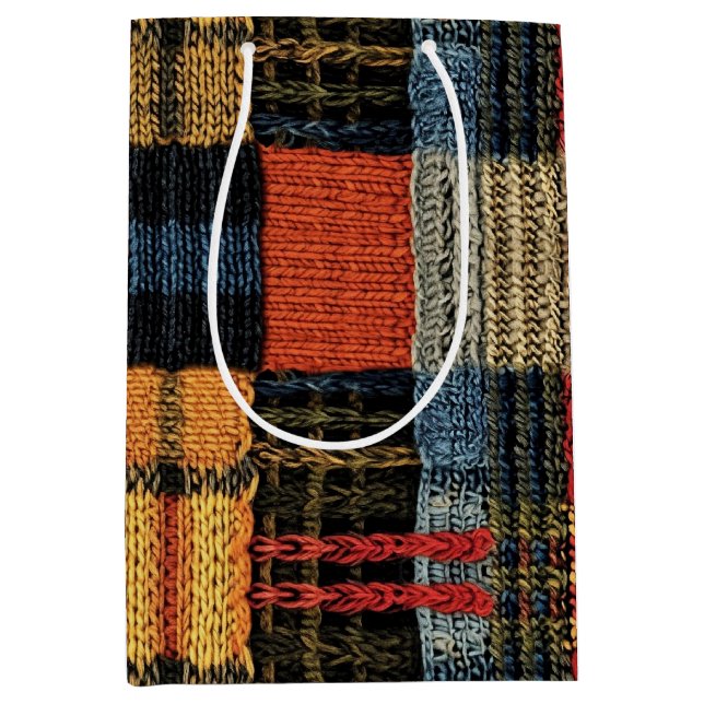 Retro Strick Patchwork - Gemütlicher Herbst Boho V Mittlere Geschenktüte (Vorderseite)