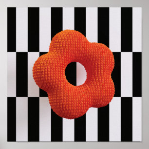 Retro-Strickblumen-3D-Kunstposter orange, schwarz  Poster