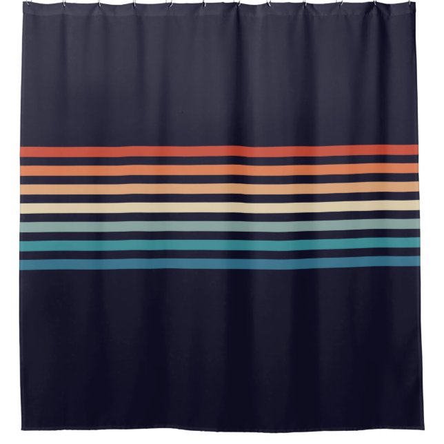 Retro Strip 70er Minimalistisches Muster Duschvorhang (Vorderseite)
