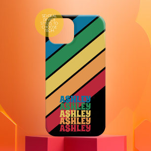 Retro Strip Muster Rainbow Stacks Name iPhone 16 Pro Hülle