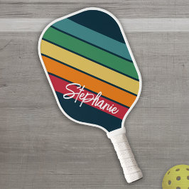 Retro Stripe Muster Regenbogen - Skriptname Pickleball Schläger
