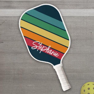 Retro Stripe Muster Regenbogen - Skriptname Pickleball Schläger