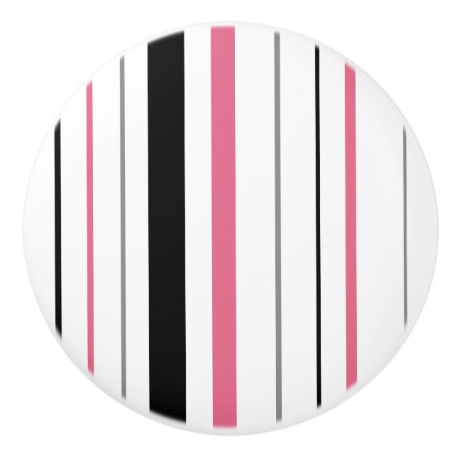 Retro Stripe rosa schwarz-graue Keramik Knopf Keramikknauf (Vorderseite)