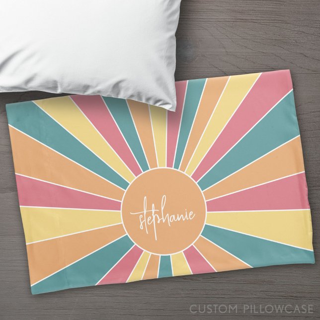 Retro Stripe sunrise - pastellfarbener Regenbogens Kissenbezug (Custom Pillowcase)
