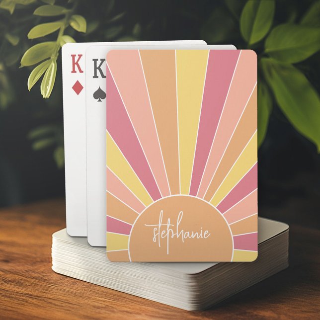 Retro Stripe sunrise - pastellfarbener Regenbogens Spielkarten (Personalized playing cards)