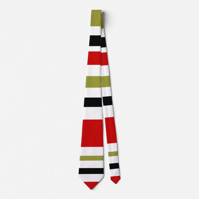 retro stripe tie  in red, black, olive and white krawatte (Vorderseite)