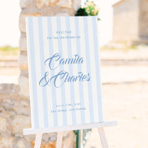 Retro Striped Coastal Blue Wedding Welcome