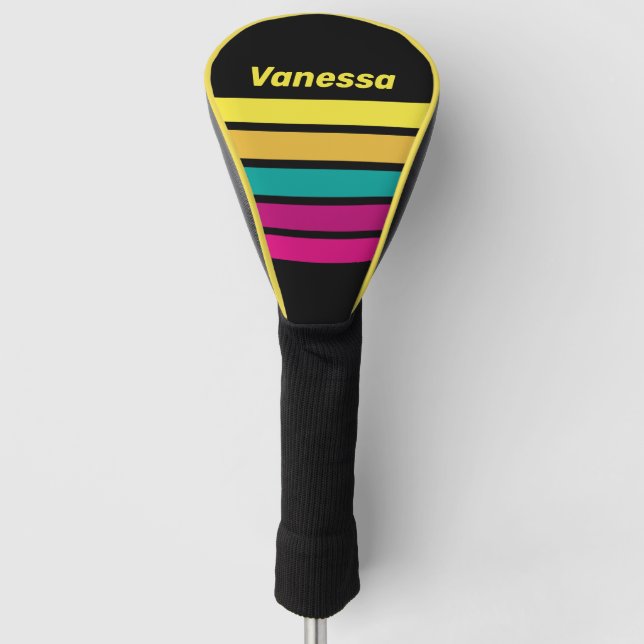 Retro Striped Dark 80s Across Striping with Name Golf Headcover (Vorderseite)