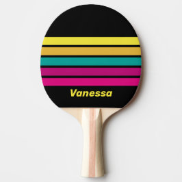 Retro Striped Dark 80s Across Striping with Name Tischtennis Schläger