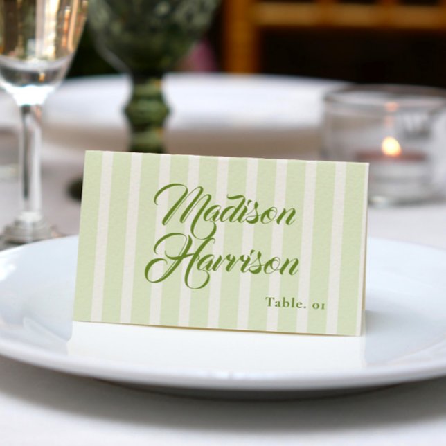 Retro Striped Green Wedding Name Place Card DIY Einladung (Von Creator hochgeladen)