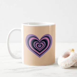 Retro Striped Heart Mug - Purple on Beige Kaffeetasse