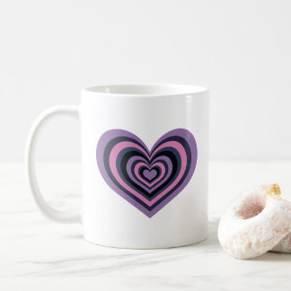 Retro Striped Heart Mug - Purple on White