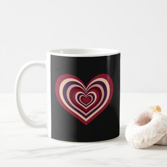 Retro Striped Heart Mug - Red on Black Kaffeetasse (Mit Donut)