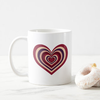 Retro Striped Heart Mug - Red on White Kaffeetasse