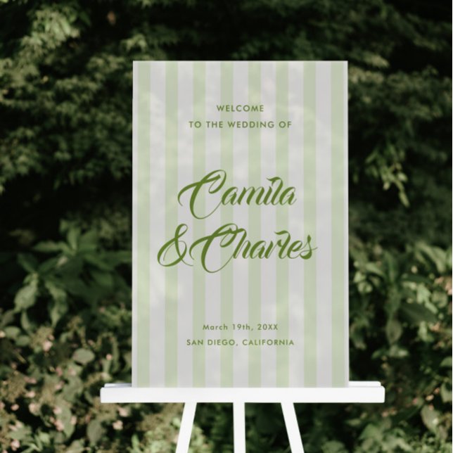 Retro Striped White and Green Wedding Welcome  (Créateur téléchargé)