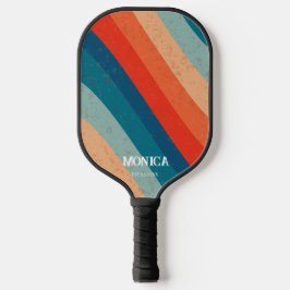 Retro Stripes 70s Vintage Script Minimalist Name Pickleball Schläger